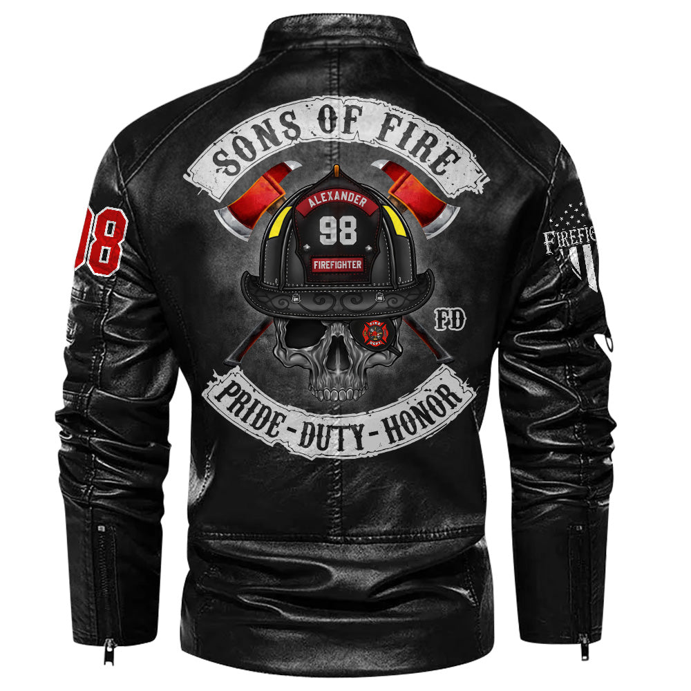 Sons of Fire Pride Duty Honor Personalized Leather Jacket For Fireman Firefighters K1702 Trhn