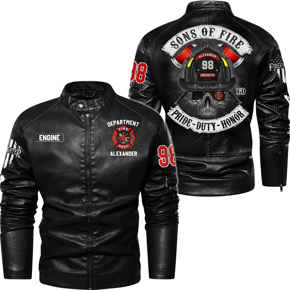 Sons of Fire Pride Duty Honor Personalized Leather Jacket For Fireman Firefighters K1702 Trhn