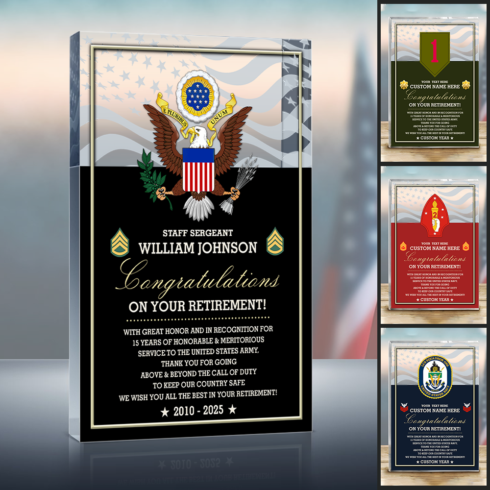 Personalized Military Retirement Acrylic Block Unique Retirement Gifts For Veteran Soldier Dad Granpa K1702 Trhn