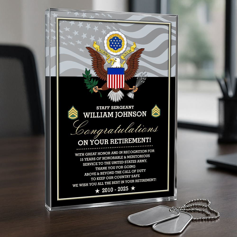 Personalized Military Retirement Acrylic Block Unique Retirement Gifts For Veteran Soldier Dad Granpa K1702 Trhn