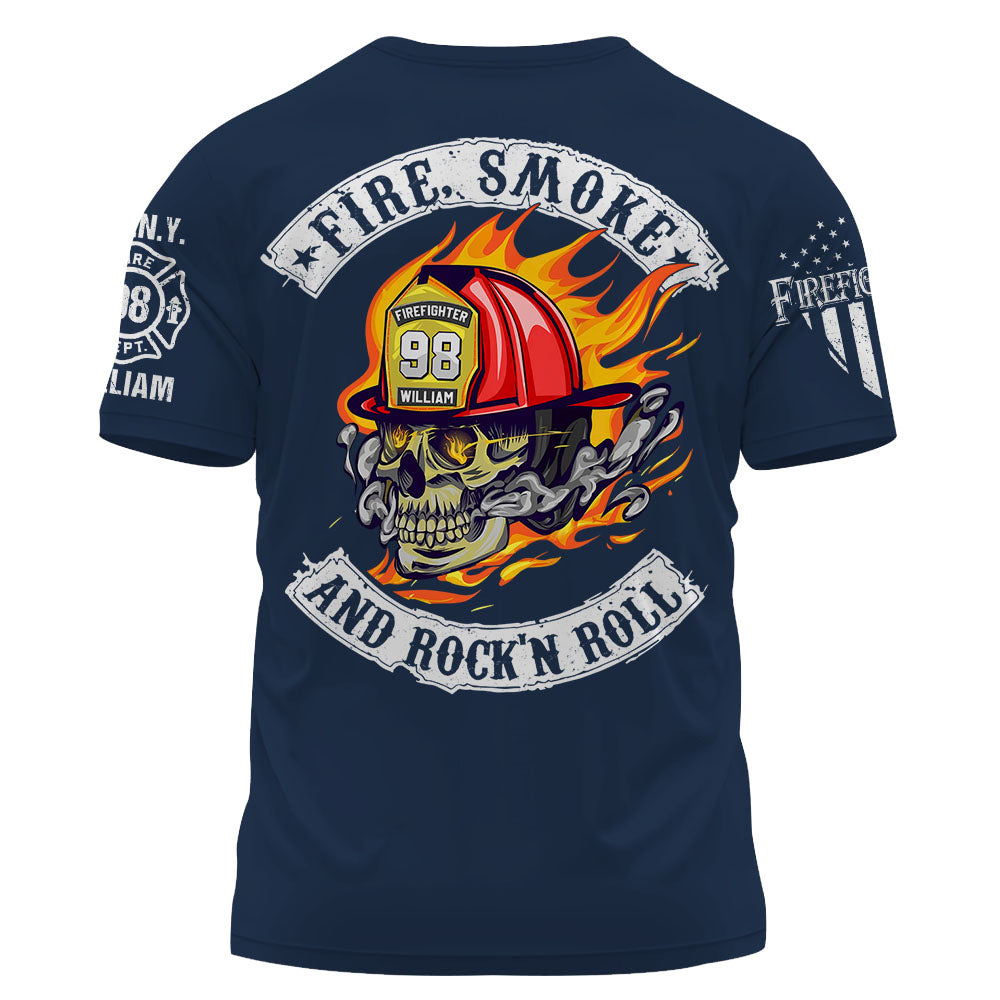 Personalized Shirt Fire, Smoke And Rock'n Roll Custom Gift For Firefighter K1702 Trhn