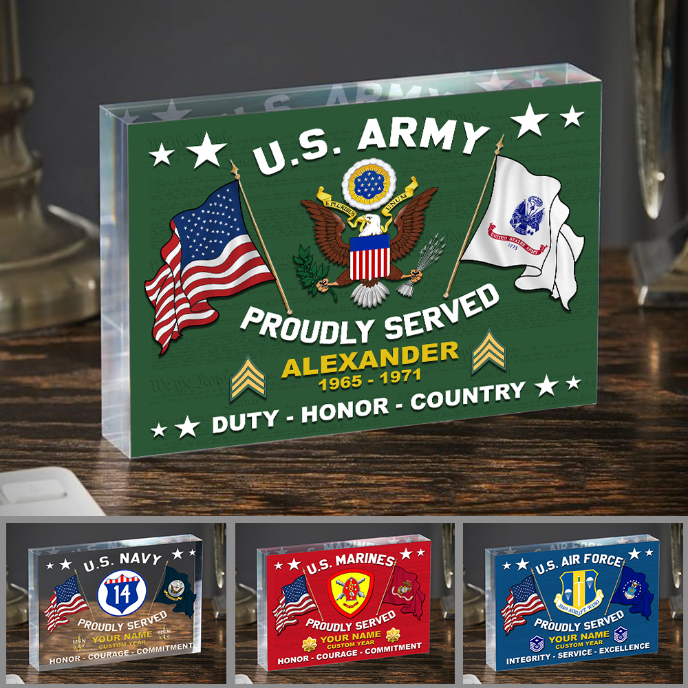 Personalized Acrylic Block US Veteran Proudly Served Custom Rank Name Available All Military Branches Gift For Veteran Soldier Dad Grandpa K1702 Trhn