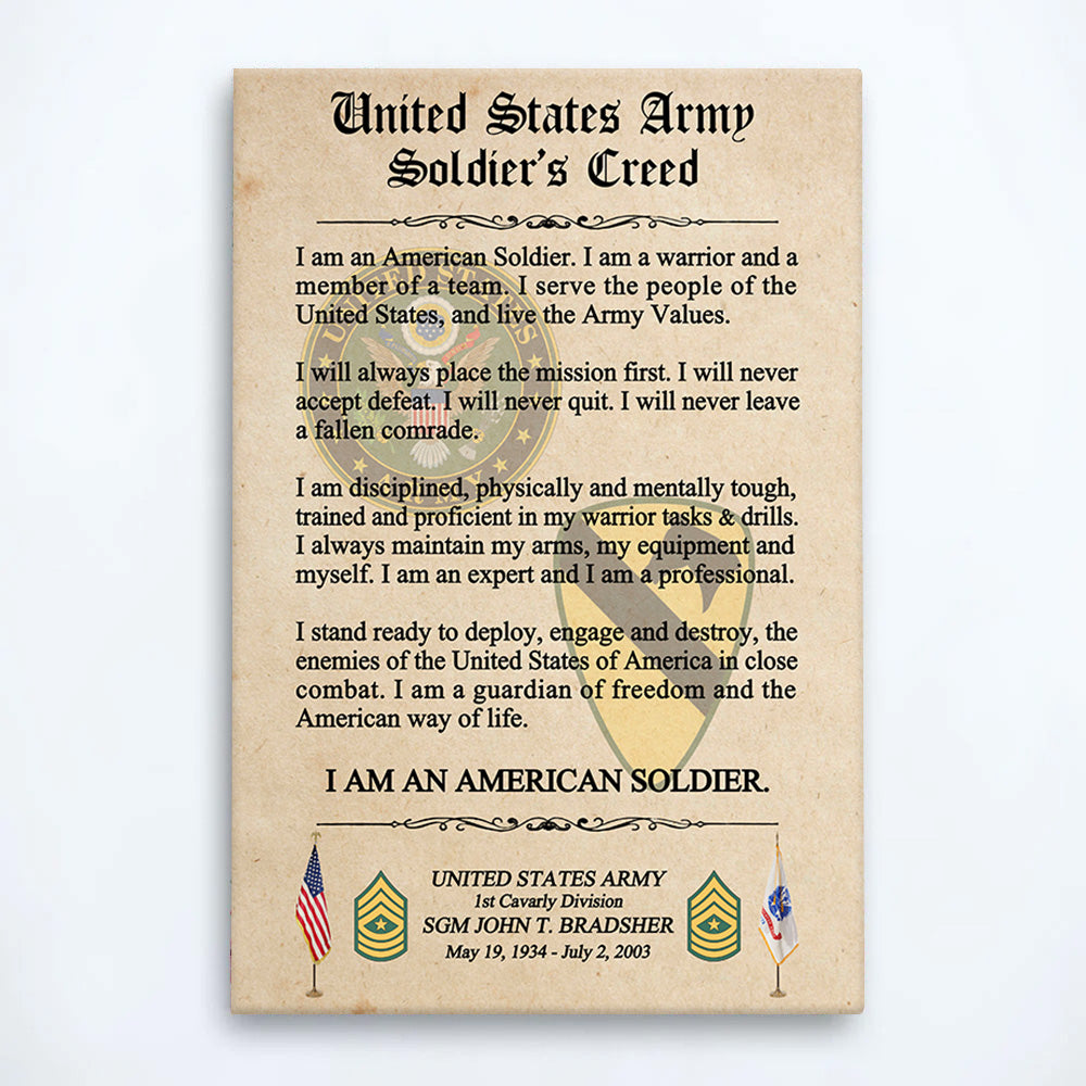 Personalized US Military Creed, Veteran Creed Custom All Military Branches Gift For Veterans K1702 Trhn