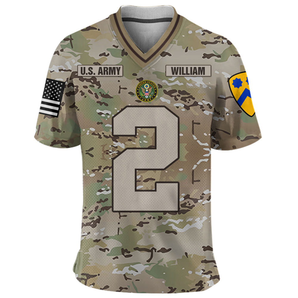 Personalized Football Jersey Camouflage US Military Custom All Branches Rank Division Name For Soldier Veteran K1702