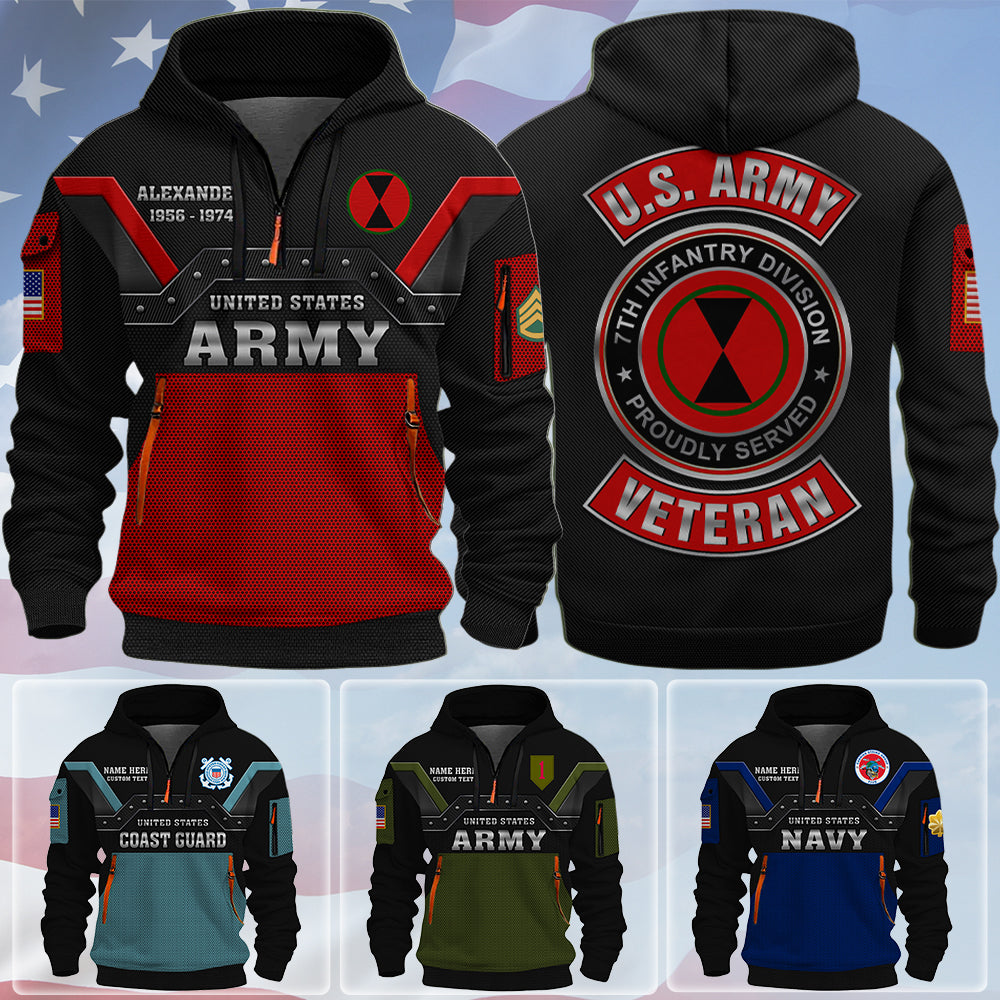 Personalized Hoodie Half Zipper Proudly Served U.S Military Veteran Gift For US Military Veteran K1702 Trhn