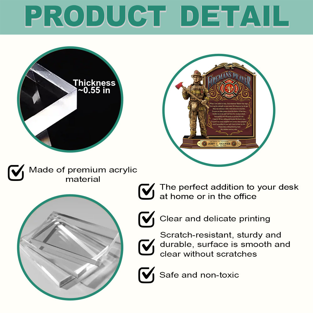 Firefighter Prayer Custom Acrylic Block Plaque Gift For Fireman Firefighters K1702