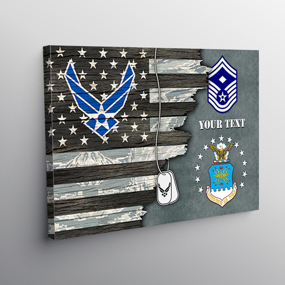 Personalized Canvas In Frame - Usa Half Flag With Military Ranks/Insignia - Personalized Name & Ranks K1702