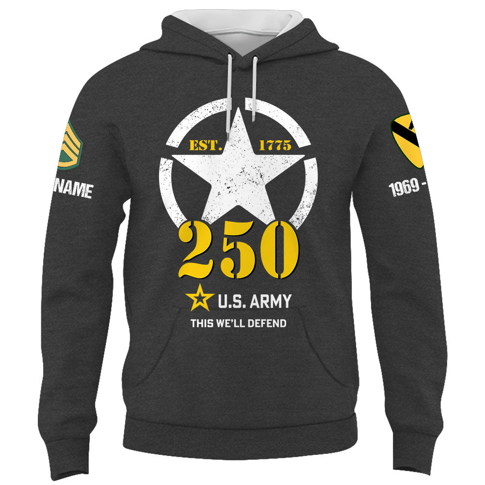 25US Army 250th Birthday Shirt - Officially Licensed Custom Division Rank Name For Veteran K1702 Trhn