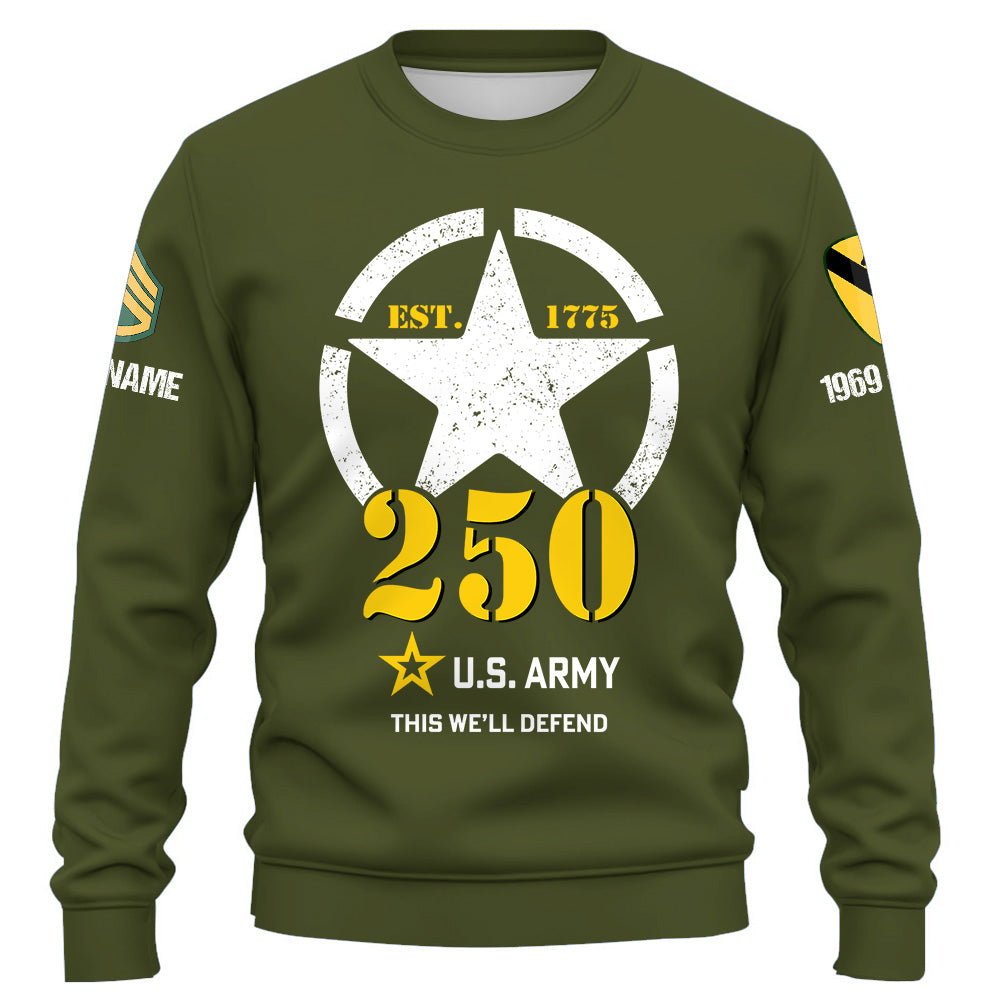 25US Army 250th Birthday Shirt - Officially Licensed Custom Division Rank Name For Veteran K1702 Trhn