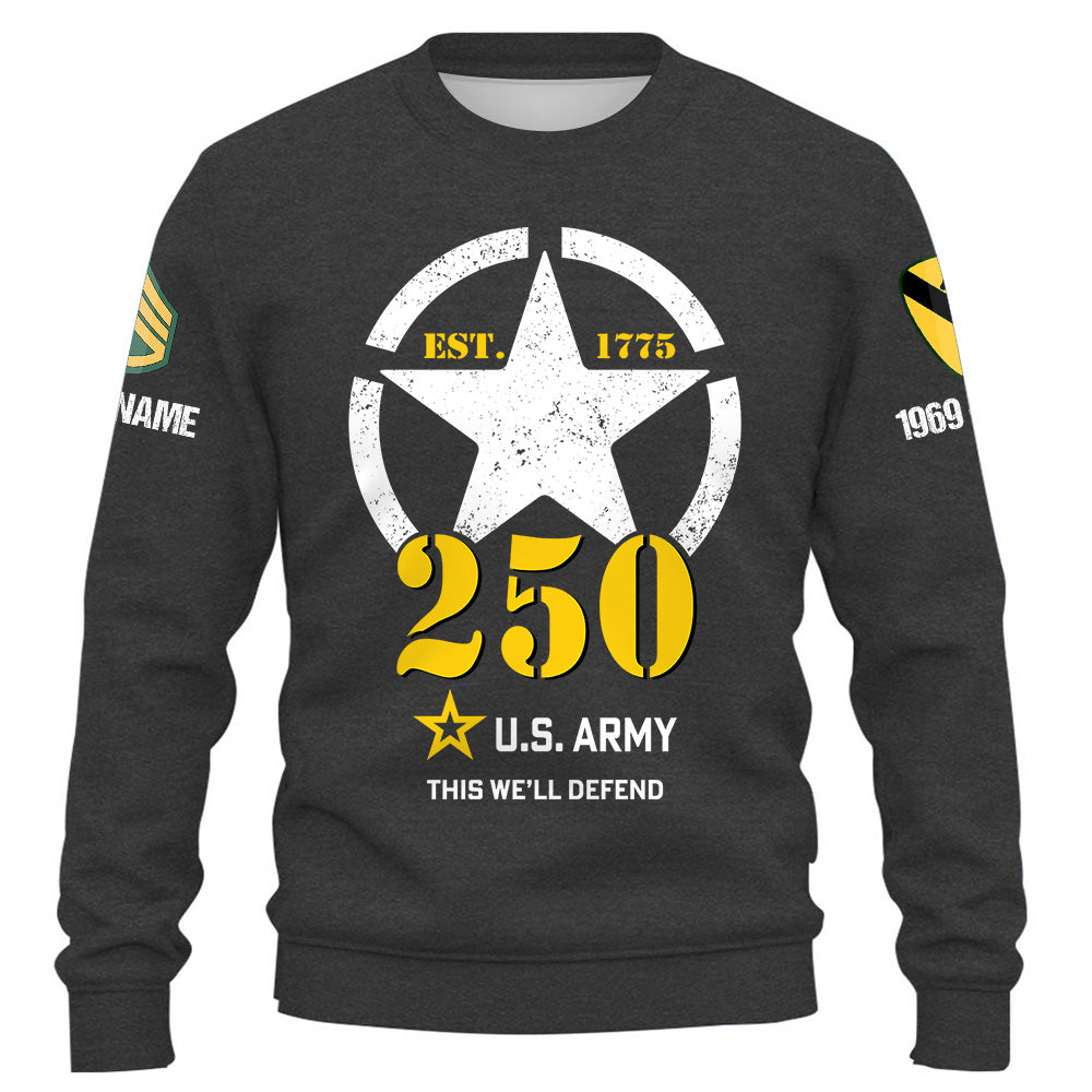 25US Army 250th Birthday Shirt - Officially Licensed Custom Division Rank Name For Veteran K1702 Trhn