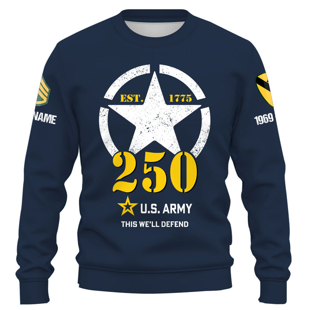 25US Army 250th Birthday Shirt - Officially Licensed Custom Division Rank Name For Veteran K1702 Trhn