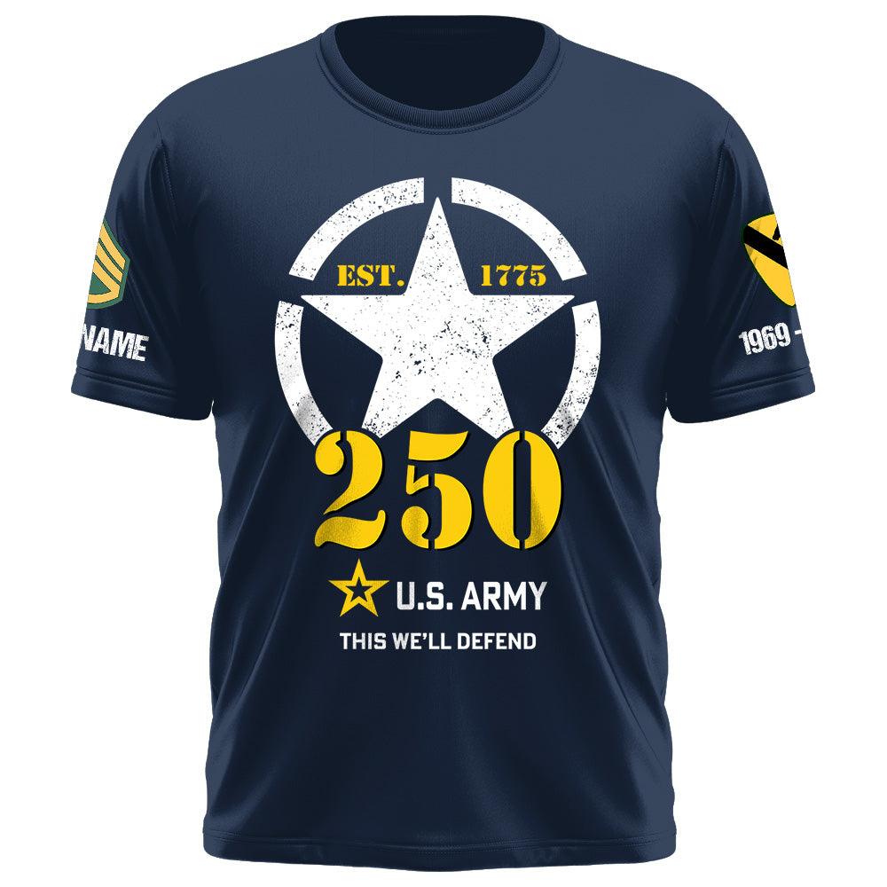 25US Army 250th Birthday Shirt - Officially Licensed Custom Division Rank Name For Veteran K1702 Trhn