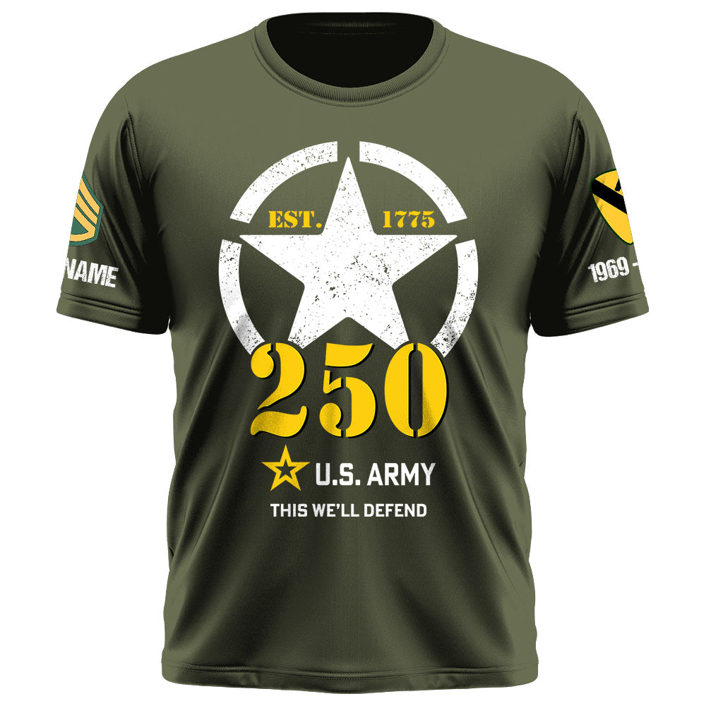 25US Army 250th Birthday Shirt - Officially Licensed Custom Division Rank Name For Veteran K1702 Trhn
