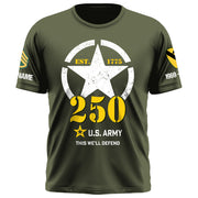 25US Army 250th Birthday Shirt - Officially Licensed Custom Division Rank Name For Veteran K1702 Trhn