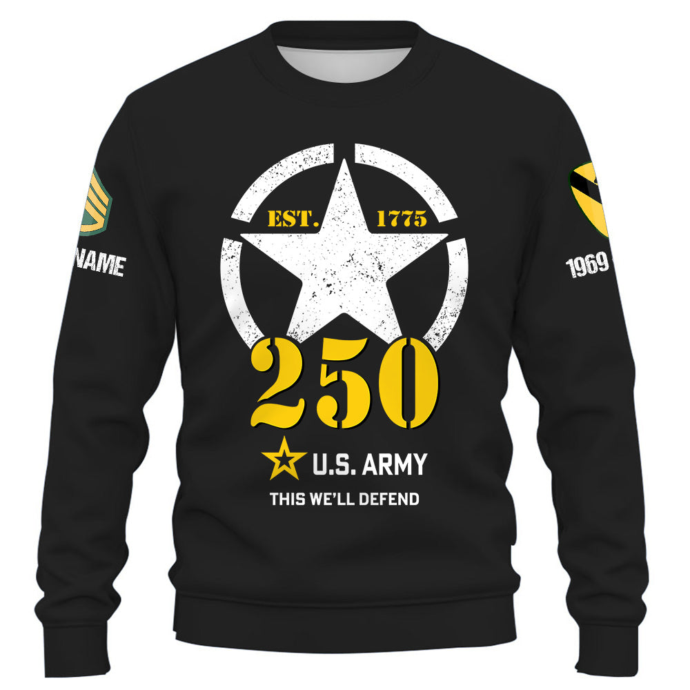 25US Army 250th Birthday Shirt - Officially Licensed Custom Division Rank Name For Veteran K1702 Trhn