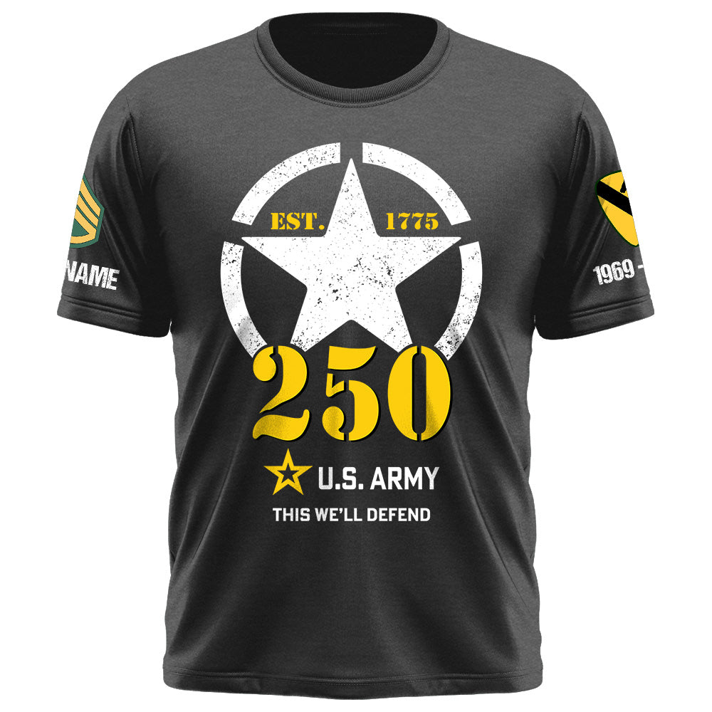 25US Army 250th Birthday Shirt - Officially Licensed Custom Division Rank Name For Veteran K1702 Trhn