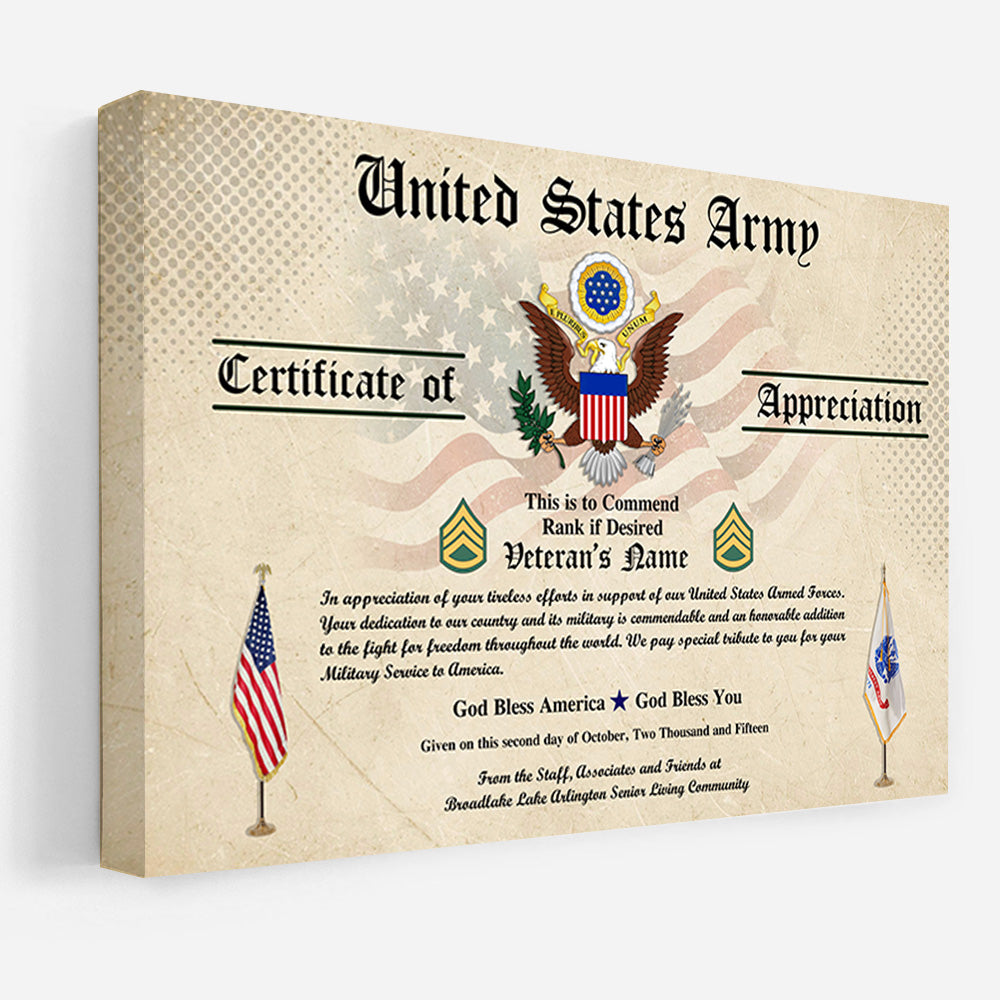 Personalized Poster And Canvas Veterans Certificates - Printable Bliss For Veterans Available All Military Branches K1702 Trhn