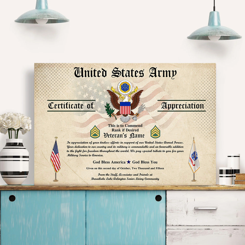 Personalized Poster And Canvas Veterans Certificates - Printable Bliss For Veterans Available All Military Branches K1702 Trhn