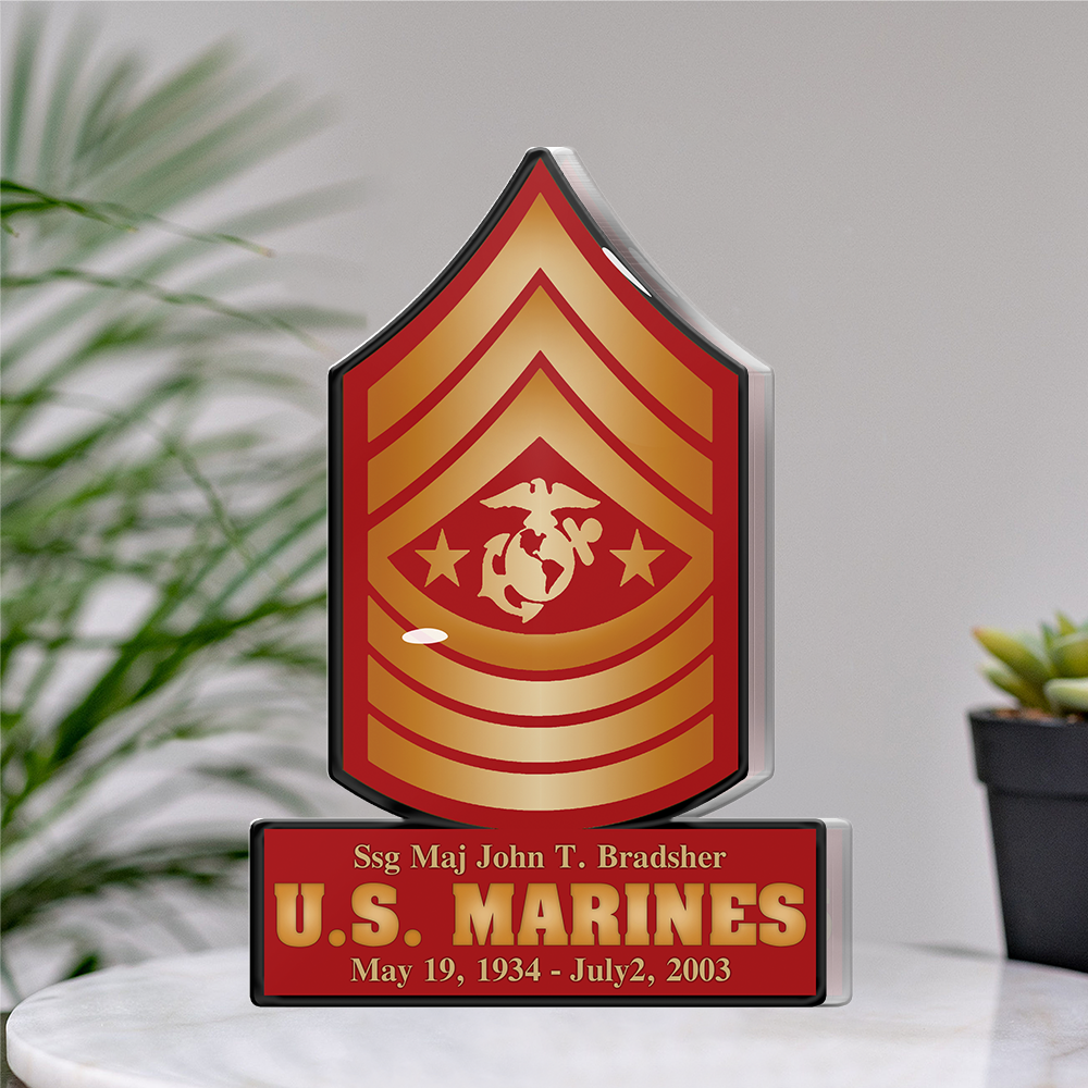 Personalized Acrylic Block Gifts For Veteran Custom Rank, Division Rank Insignia All Military Branches Custom Name K1702 Trhn