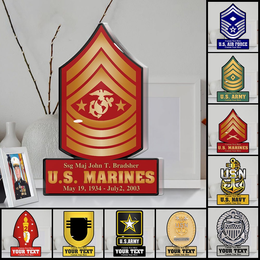 Personalized Acrylic Block Gifts For Veteran Custom Rank, Division Rank Insignia All Military Branches Custom Name K1702 Trhn
