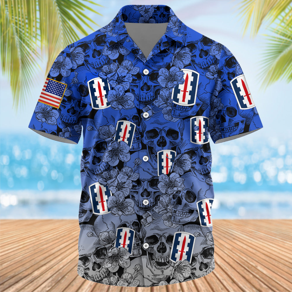 Custom Hawaiian Shirt Military Division Gift For Veterans Custom All Military Branches Skull Hawaiian Shirt  K1702 Trhn