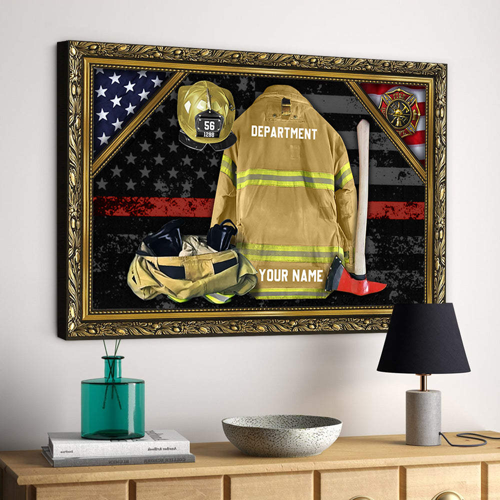 Personalized Firefighter Armor Clothes And Helmet Frame Canvas Gift For Firefighter Canvas K1702
