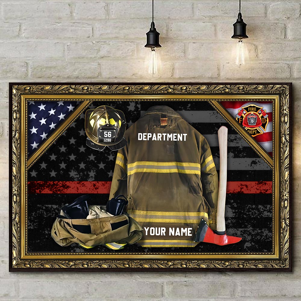 Personalized Firefighter Armor Clothes And Helmet Frame Canvas Gift For Firefighter Canvas K1702