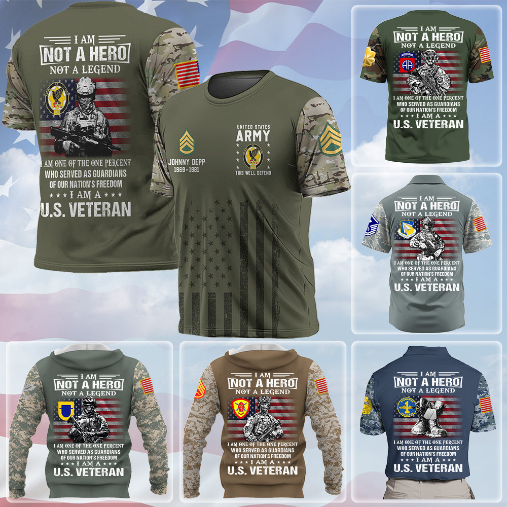 Custom All Over Print Shirt  I Am Not A Hero Not A Legend I Am A US Veteran Camouflage Pattern Gift For Veterans K1702 Trhn