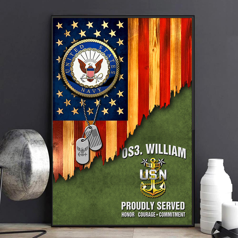 Personalized Gift For Military Veteran Dad Grandpa Veteran Custom Rank And Name Veteran American Rustic Flag Poster Canvas K1702