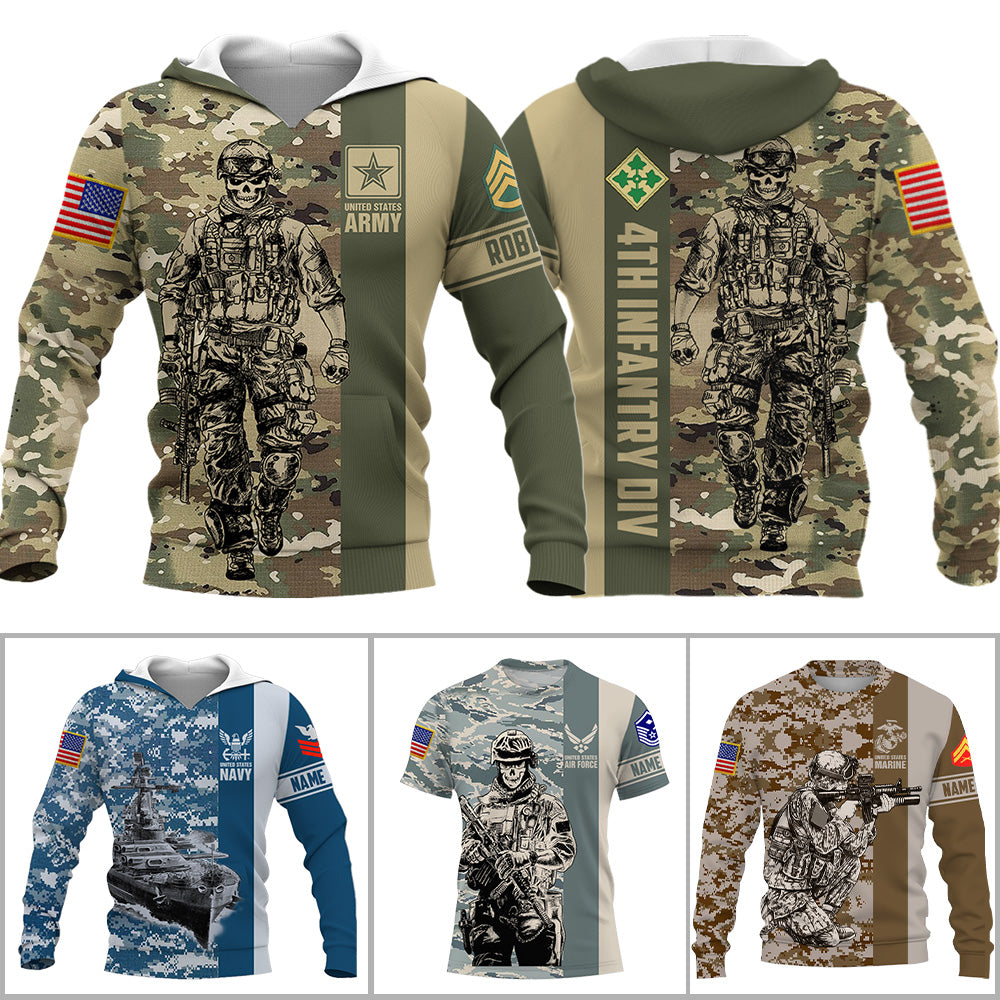 Custom All Over Print Shirt Available All Military Branches Custom Division Military Camouflage Pattern Gift For Veteran K1702 Trhn