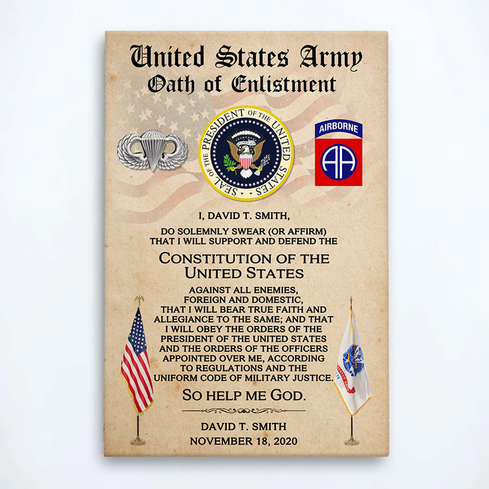 Personalized Canvas And Poster Oath of Enlistment Military Gift For Veteran K1702
