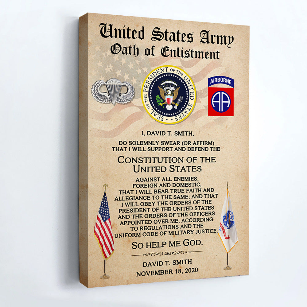 Personalized Canvas And Poster Oath of Enlistment Military Gift For Veteran K1702