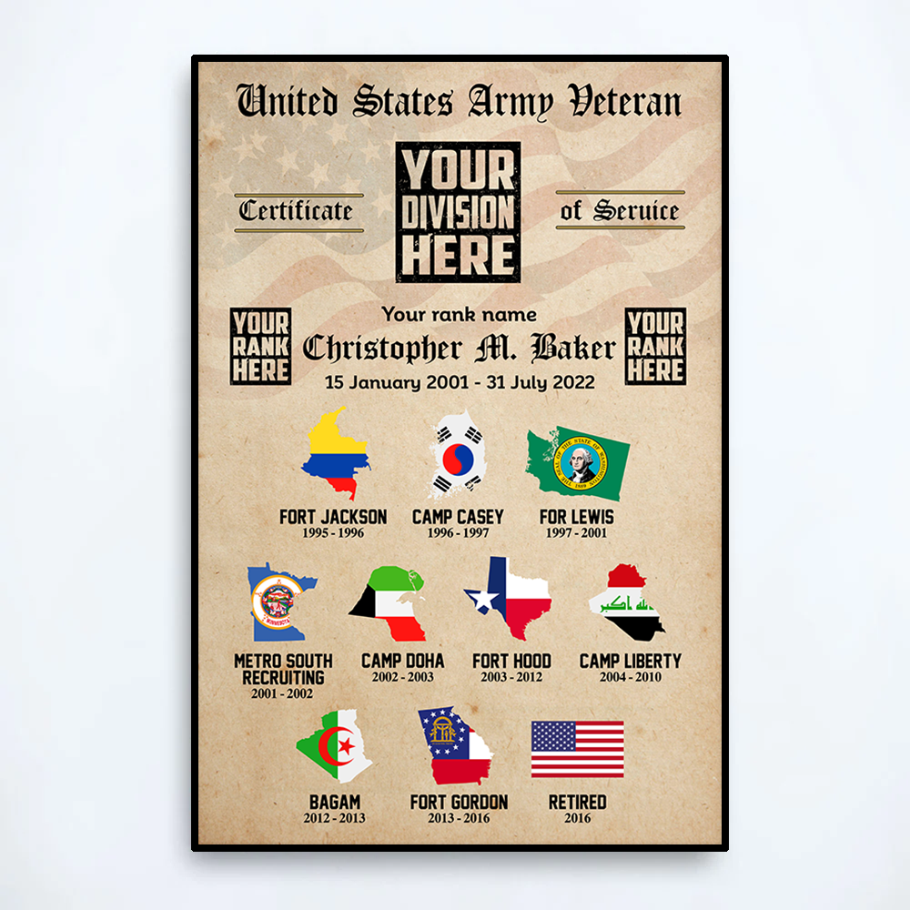 Veteran Custom Poster Canvas U.S Military World Tour Personalized Gift For Veteran K1702