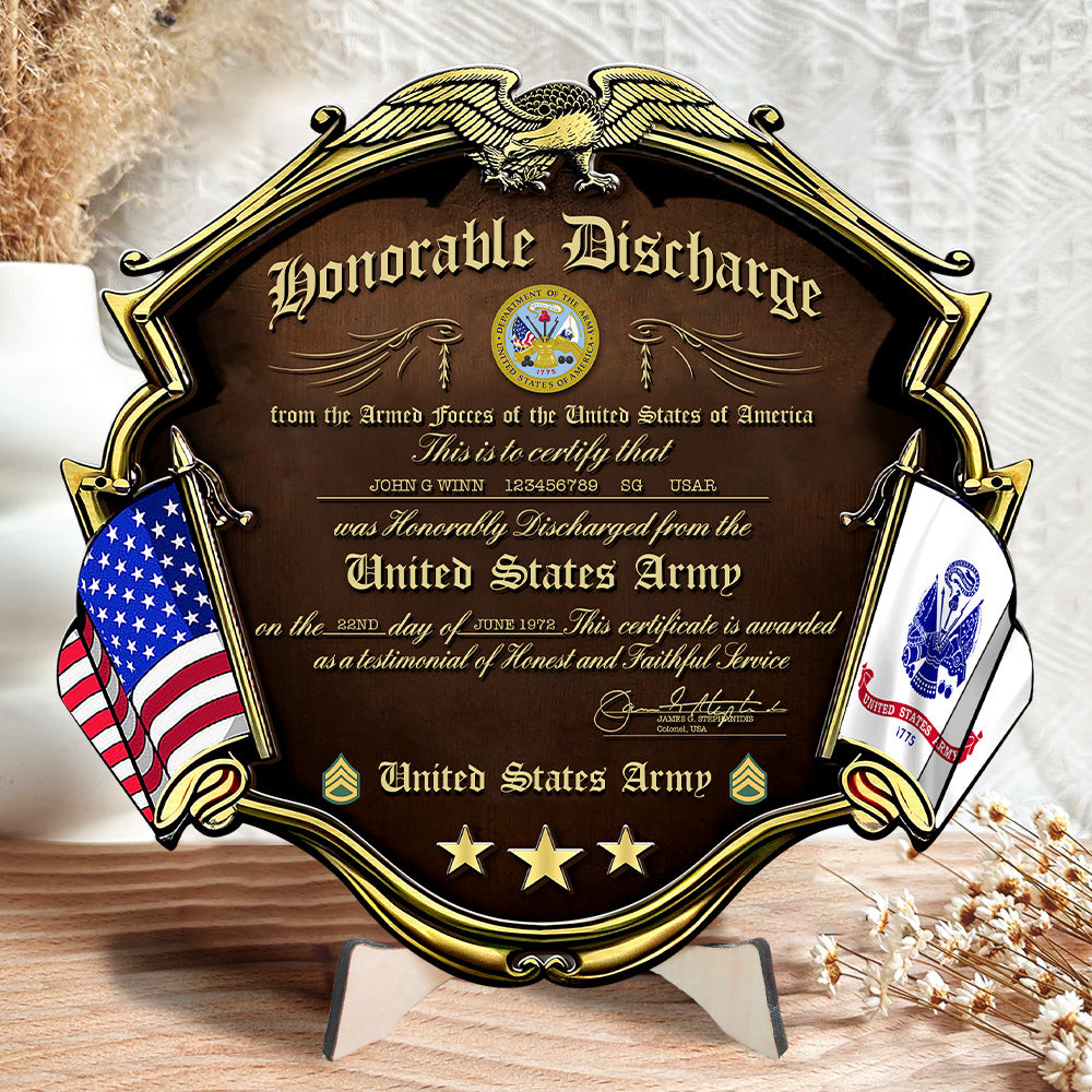 Personalized Wooden Honorable Discharge Plaque Military Award Available To All Military Branches Veteran Gift K1702 Trhn