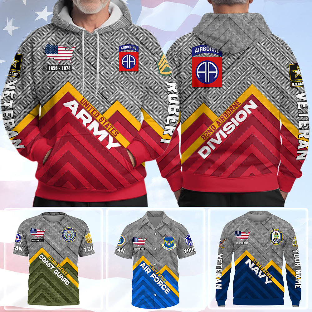 Custom Military Division Rank All Over Print Shirt Hoodies Available To All Military Branches For Veterans K1702 Trhn