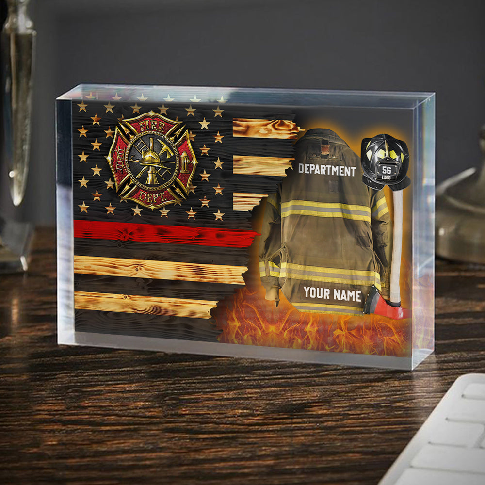 Custom Firefighter Armor Clothes And Helmet Acrylic Plaque Proud Firefighter Acrylic Block K1702 Hv01