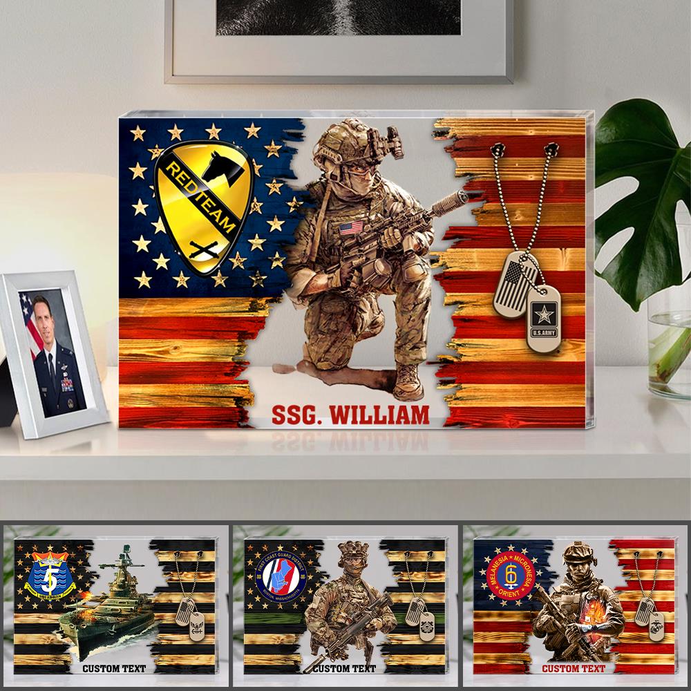 Personalized Acrylic Block Soldier American Rustic Flag Gift For Military Veteran Dad Grandpa Veteran K1702 Trhn