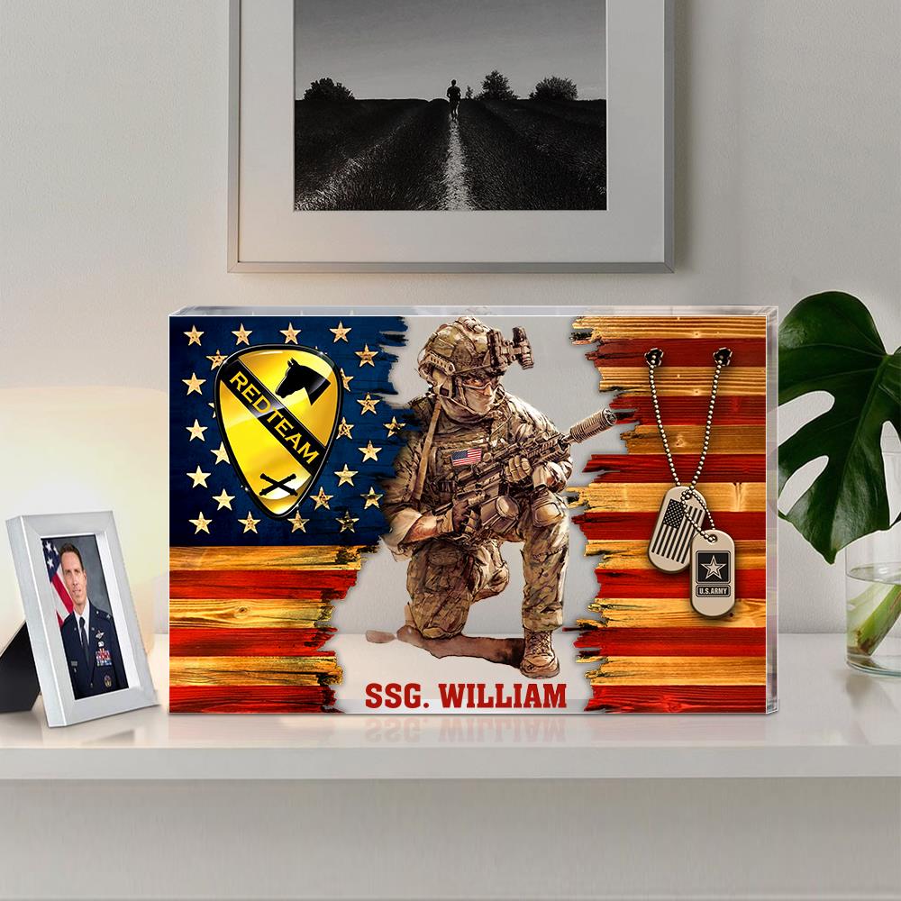 Personalized Acrylic Block Soldier American Rustic Flag Gift For Military Veteran Dad Grandpa Veteran K1702 Trhn