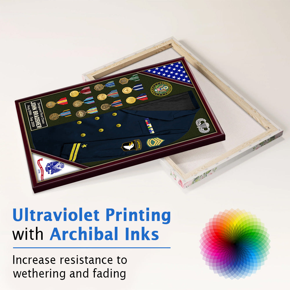 U.S. Military Shadow Boxes Uniform Military Personalized Poster Canvas For Military Veteran K1702 Trhn