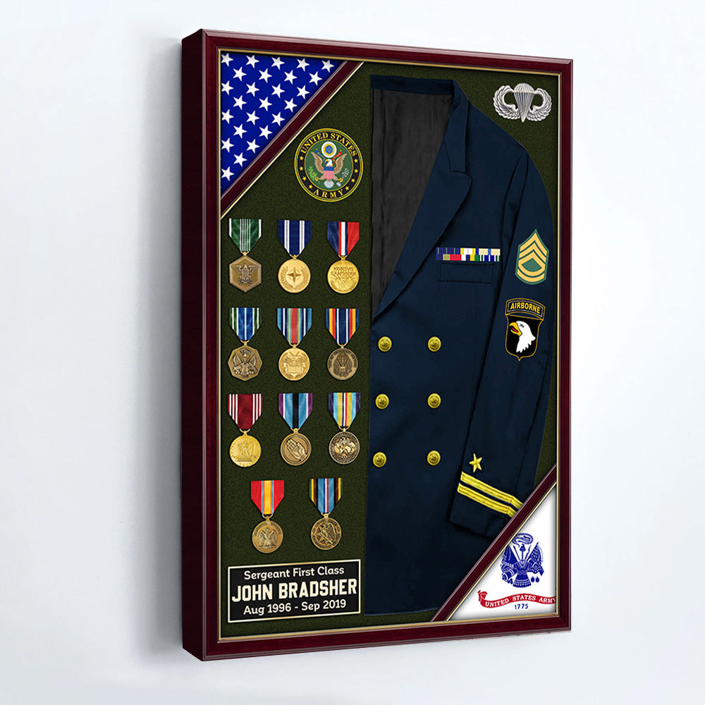 U.S. Military Shadow Boxes Uniform Military Personalized Poster Canvas For Military Veteran K1702 Trhn