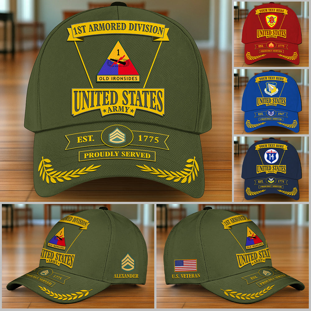 US Military Classic Cap Custom All Branches Rank Division Name For Military Retirement Veteran Dad Grandpa K1702 Trhn