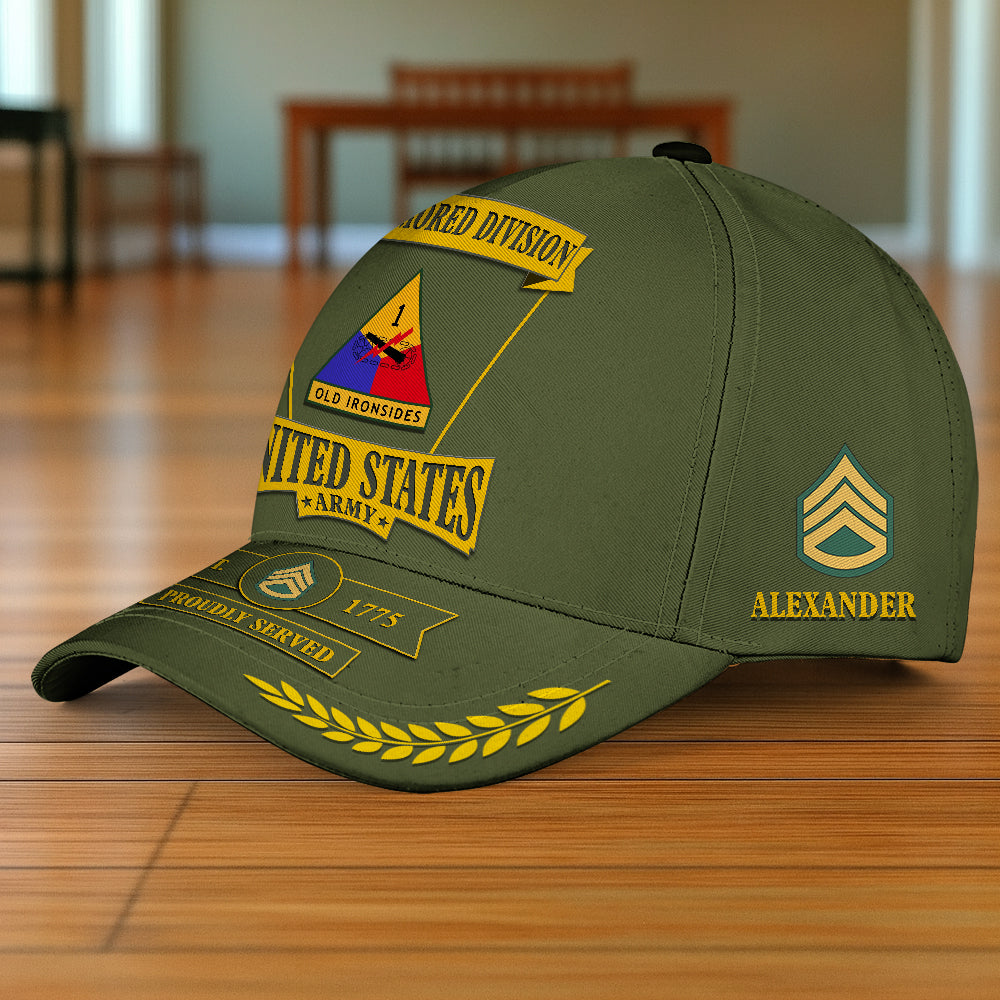 US Military Classic Cap Custom All Branches Rank Division Name For Military Retirement Veteran Dad Grandpa K1702 Trhn