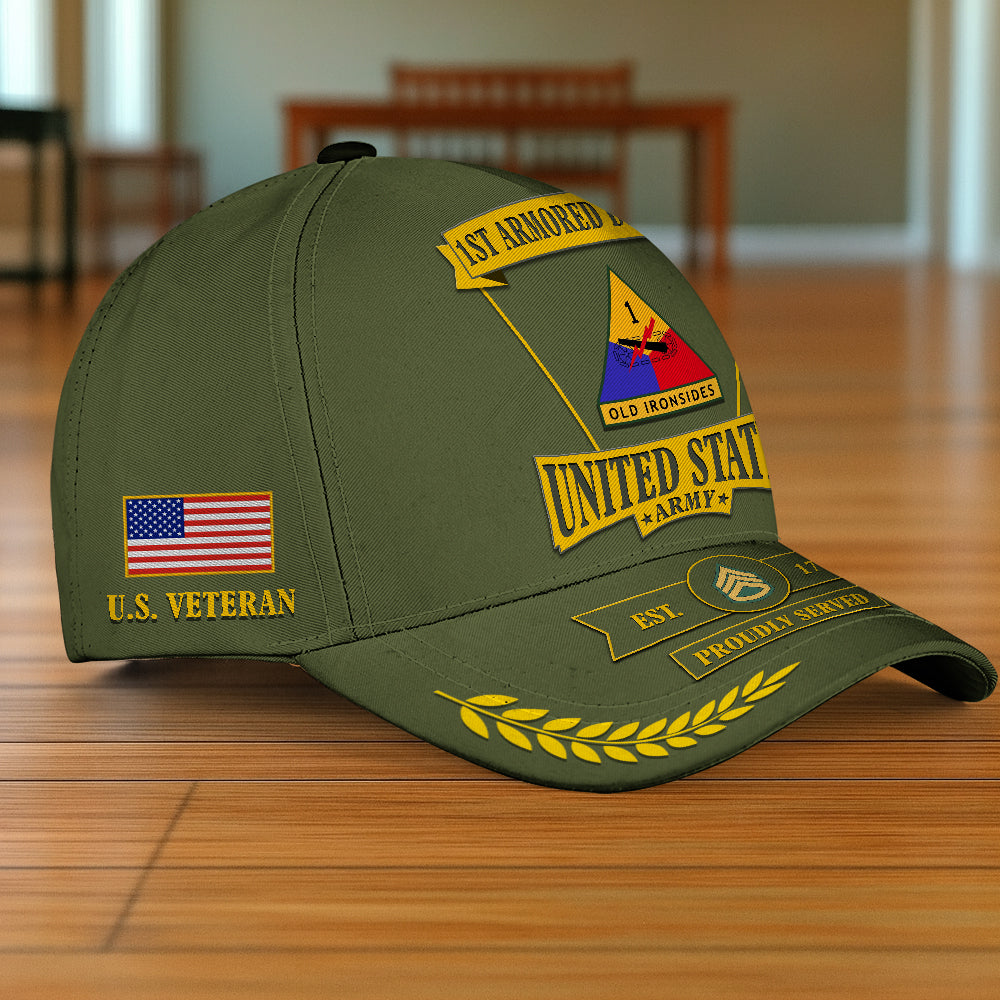 US Military Classic Cap Custom All Branches Rank Division Name For Military Retirement Veteran Dad Grandpa K1702 Trhn