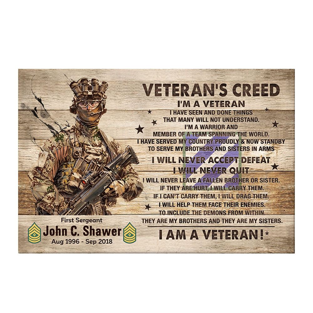 Veteran's Creed Custom Poster Canvas Personalized Gift For Veterans K1702