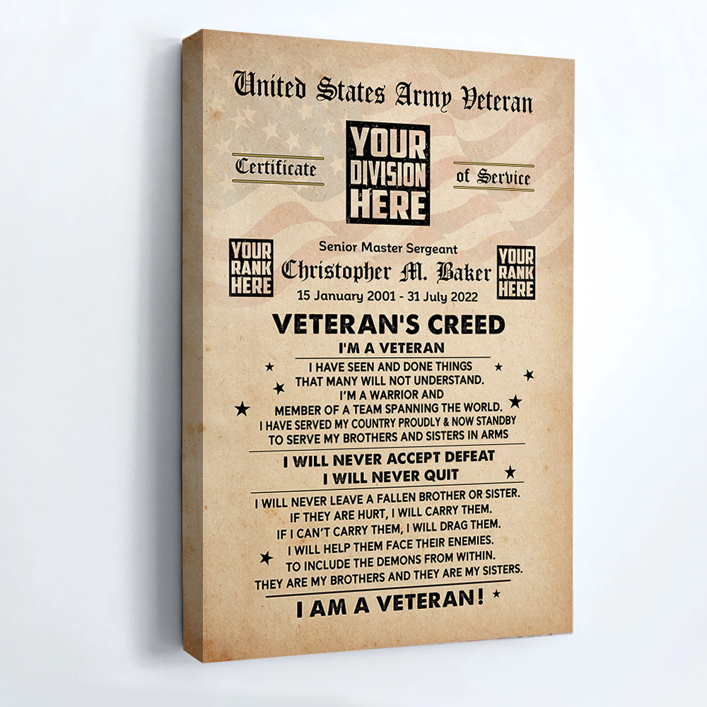 Veteran's Creed Custom Poster and Canvas Vr2 Personalized Gift For Veteran K1702