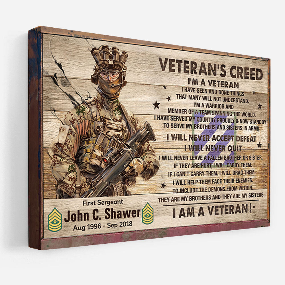 Veteran's Creed Custom Poster Canvas Personalized Gift For Veterans K1702