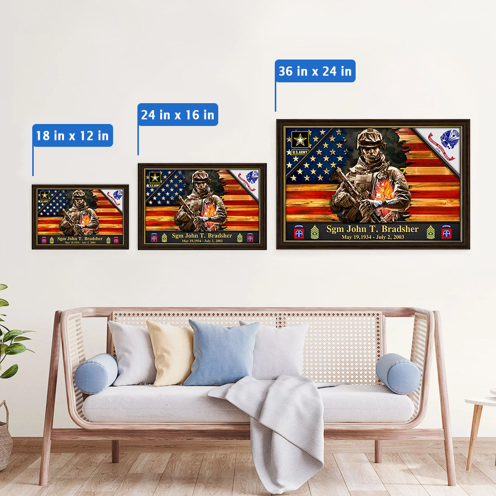 Personalized Poster Canvas For Military Veteran Custom Rank Name Division Veteran American Rustic Flag K1702