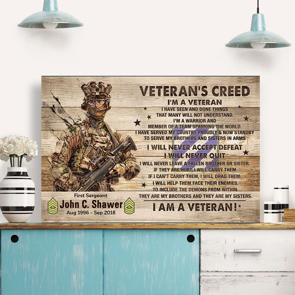 Veteran's Creed Custom Poster Canvas Personalized Gift For Veterans K1702