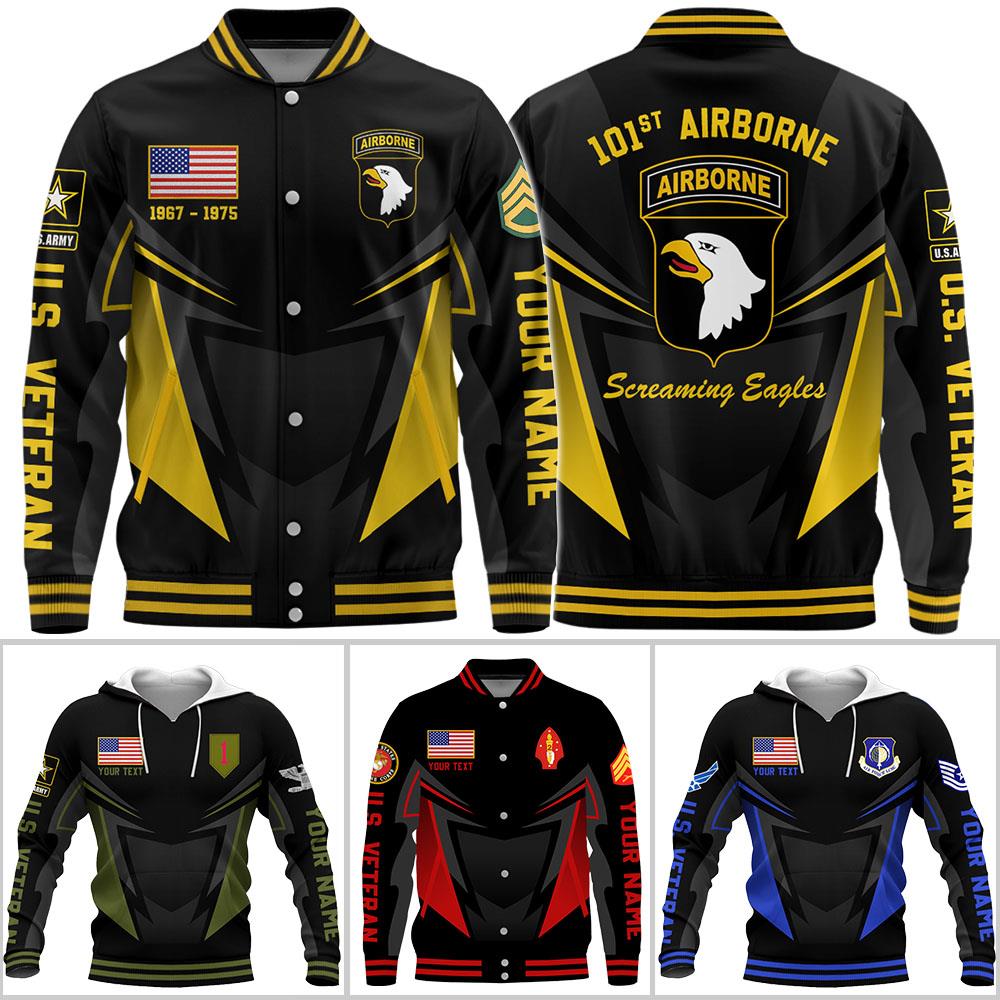 US Veteran Baseball Jackets Custom All Branches Military Proudly Served Gift For Veterans All Over Print Shirt K1702