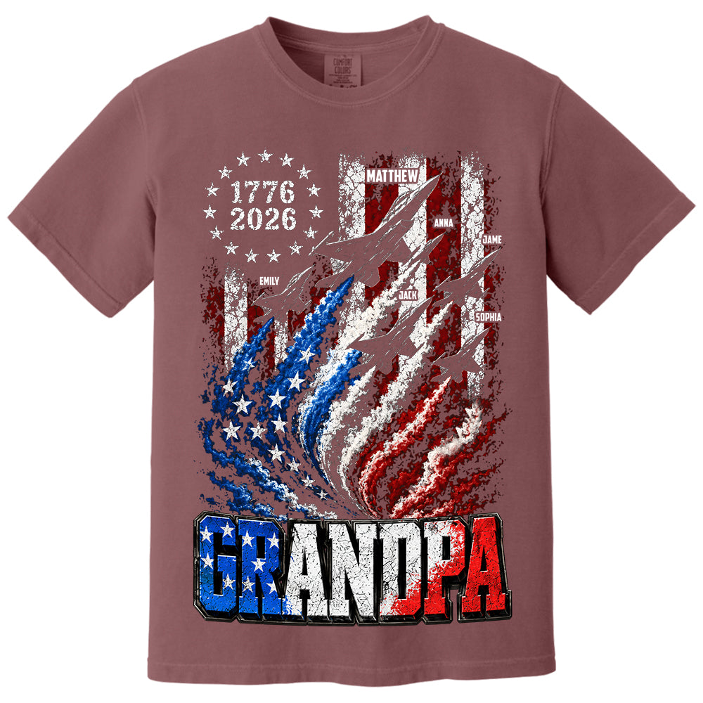 Personalized Dad Grandpa Nation Flag American 250th Anniversary Shirt, Patriotic Fighter Jets Shirt, Cool Father's Day Gift For Dad, Grandpa T1807 VH01